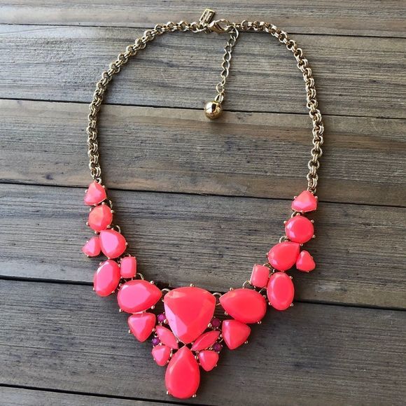 kate spade Jewelry - kate spade Neon Orange Chunky Crystal Gold Plated Statement Necklace! EUC